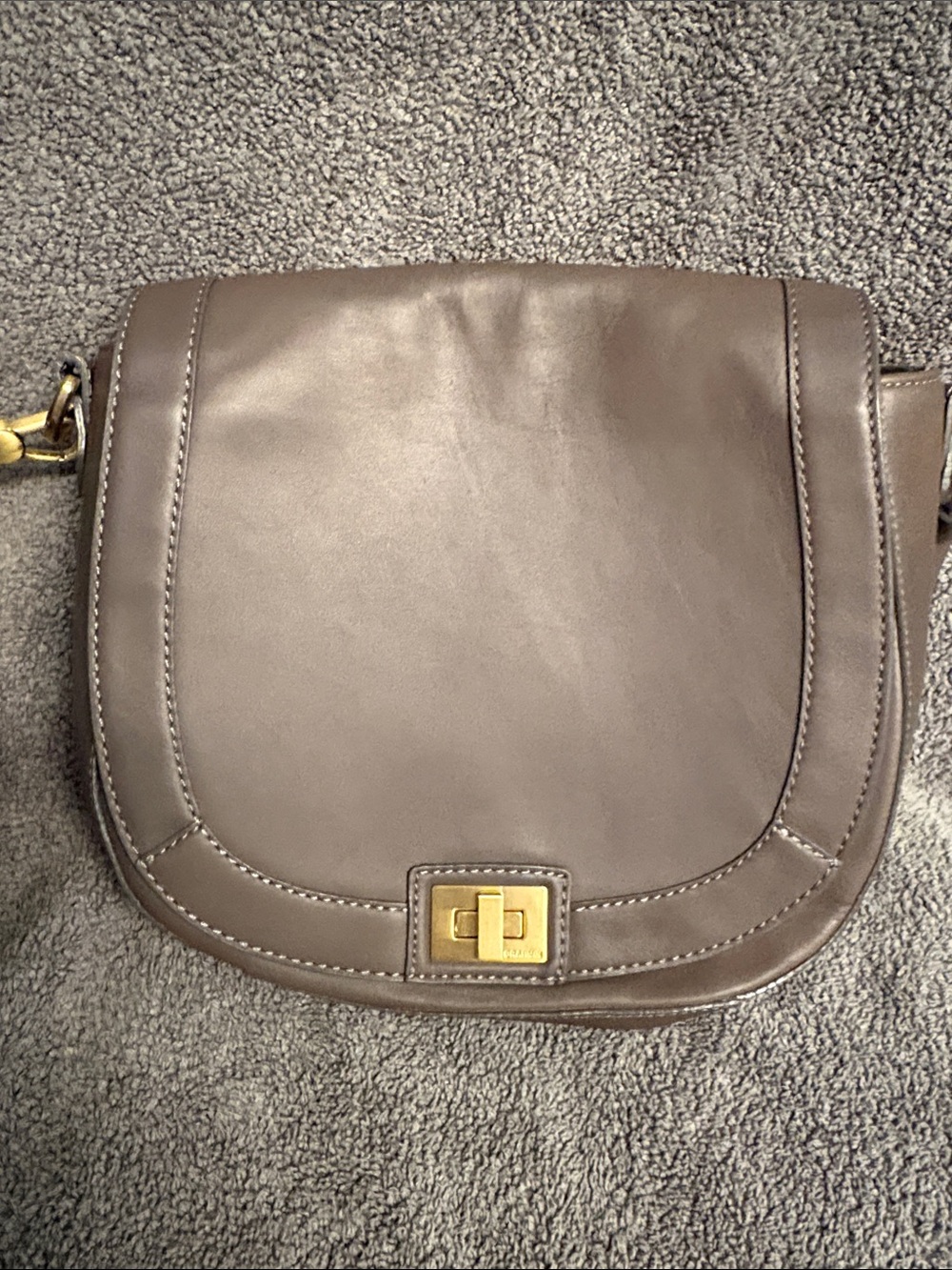 Brahmin Taupe Leather Saddle Crossbody with Gold Hardware